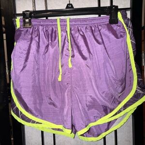 Nike Purple and Neon Yellow Athletic Shorts size S/M
